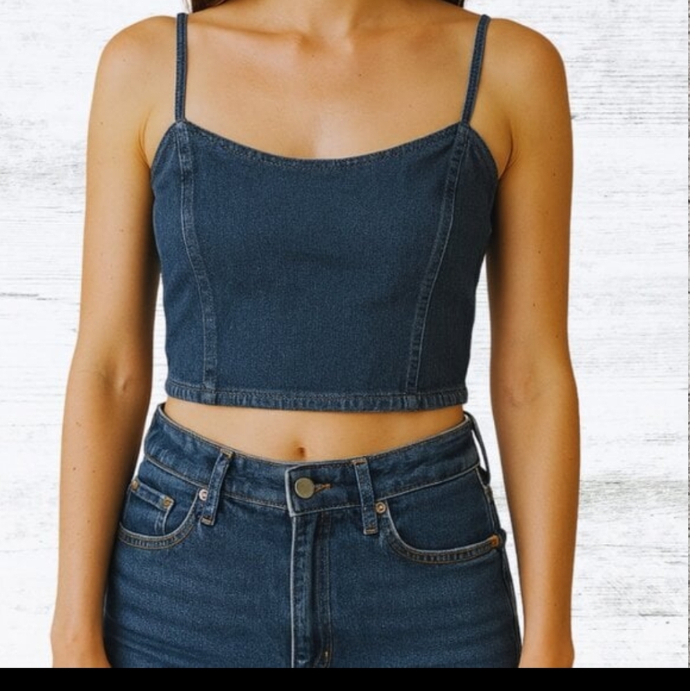 BELLE VERE Adjustable Denim Corset Crop Top - Small